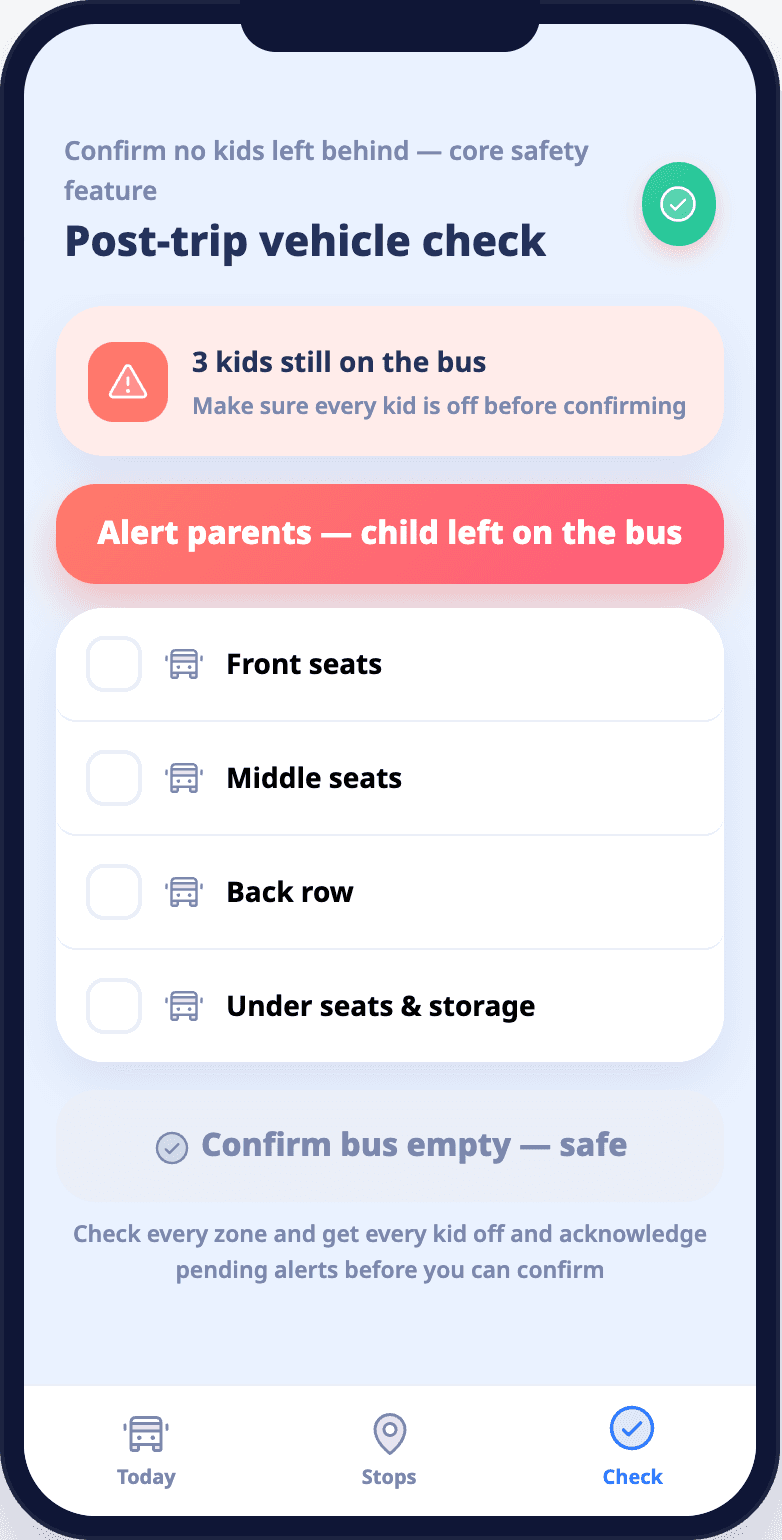 Driver app showing the post-trip vehicle check