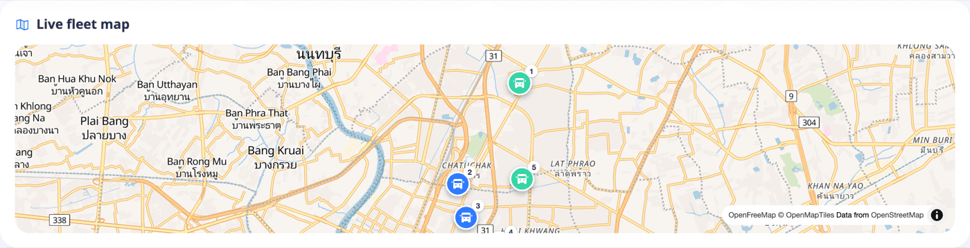 School console showing a map with the position of each bus